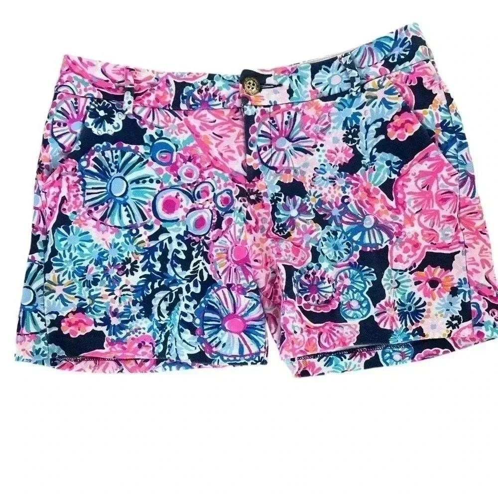 Lilly Pulitzer Turtle Amazement Floral Pink and Blue Women Shorts - Picture 6 of 7